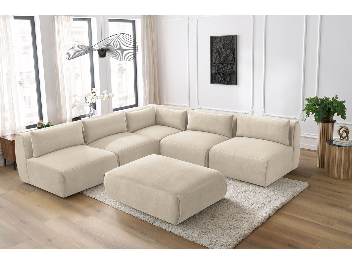 JEANNE modulaire vaste hoekbank in fluwelen stof met 4 fauteuils, 1 hoek en 1 poef