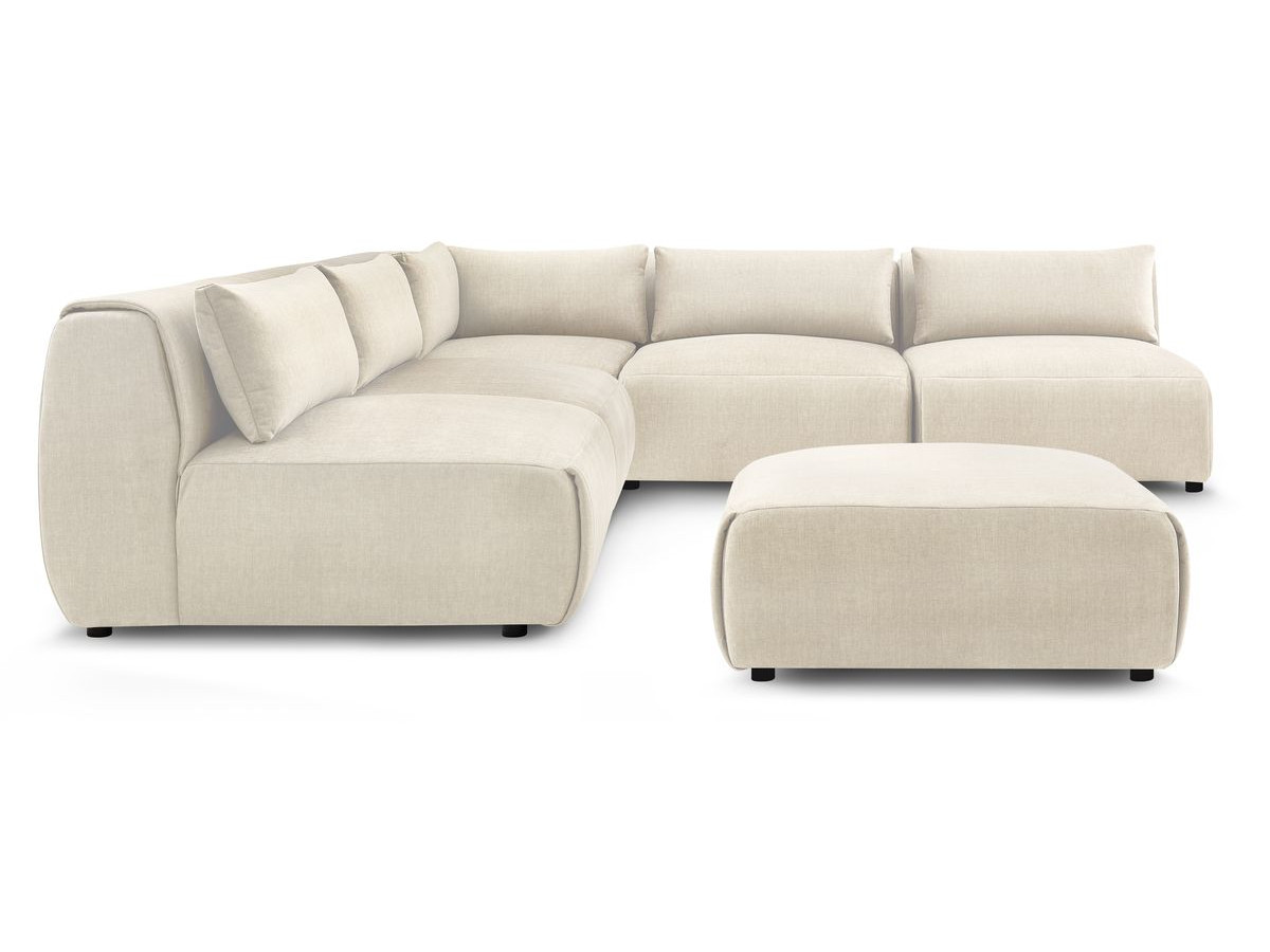 JEANNE modulaire vaste hoekbank in fluwelen stof met 4 fauteuils, 1 hoek en 1 poef