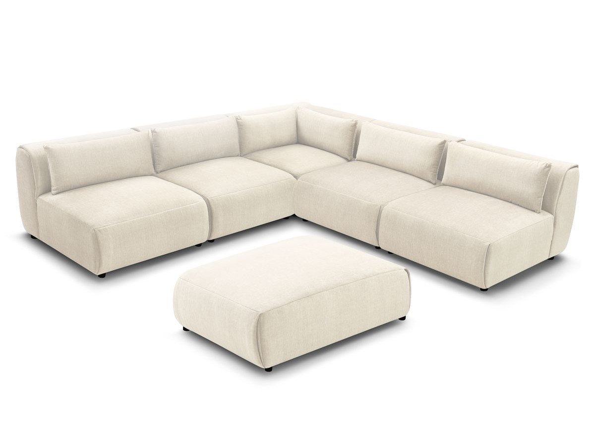 JEANNE modulaire vaste hoekbank in fluwelen stof met 4 fauteuils, 1 hoek en 1 poef