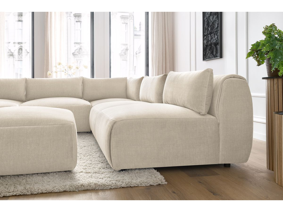 JEANNE modulaire vaste hoekbank in fluwelen stof met 4 fauteuils, 1 hoek en 1 poef