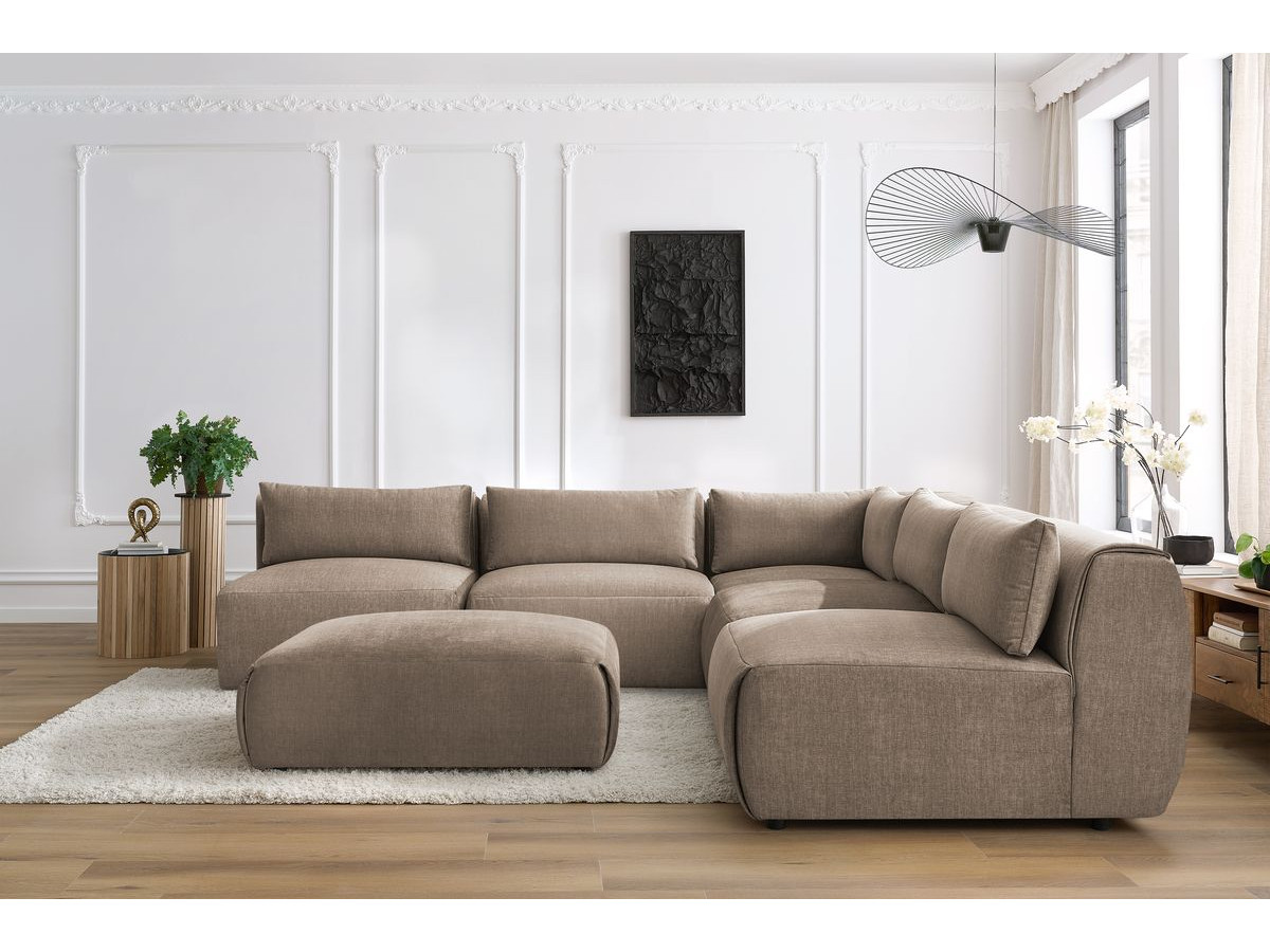 JEANNE modulaire vaste hoekbank in fluwelen stof met 4 fauteuils, 1 hoek en 1 poef