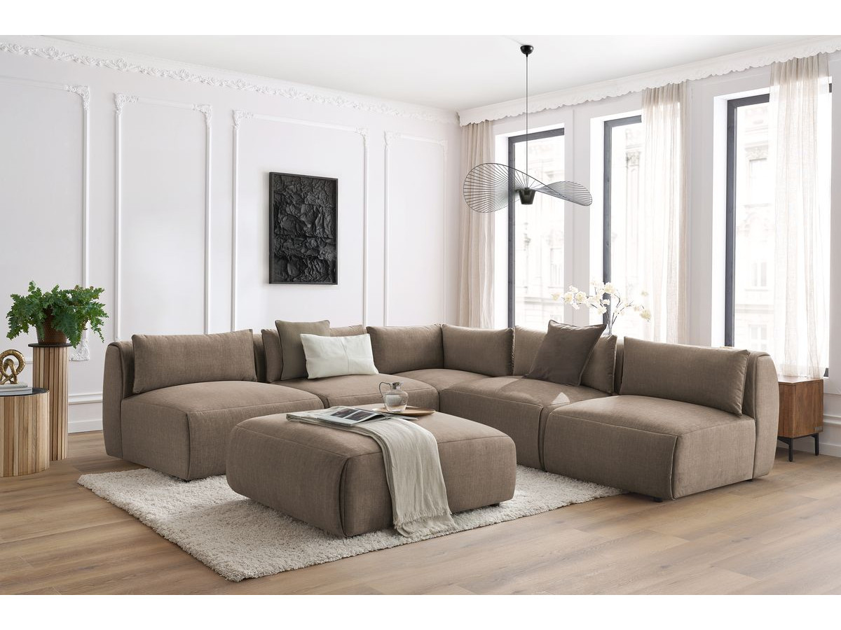 JEANNE modulaire vaste hoekbank in fluwelen stof met 4 fauteuils, 1 hoek en 1 poef