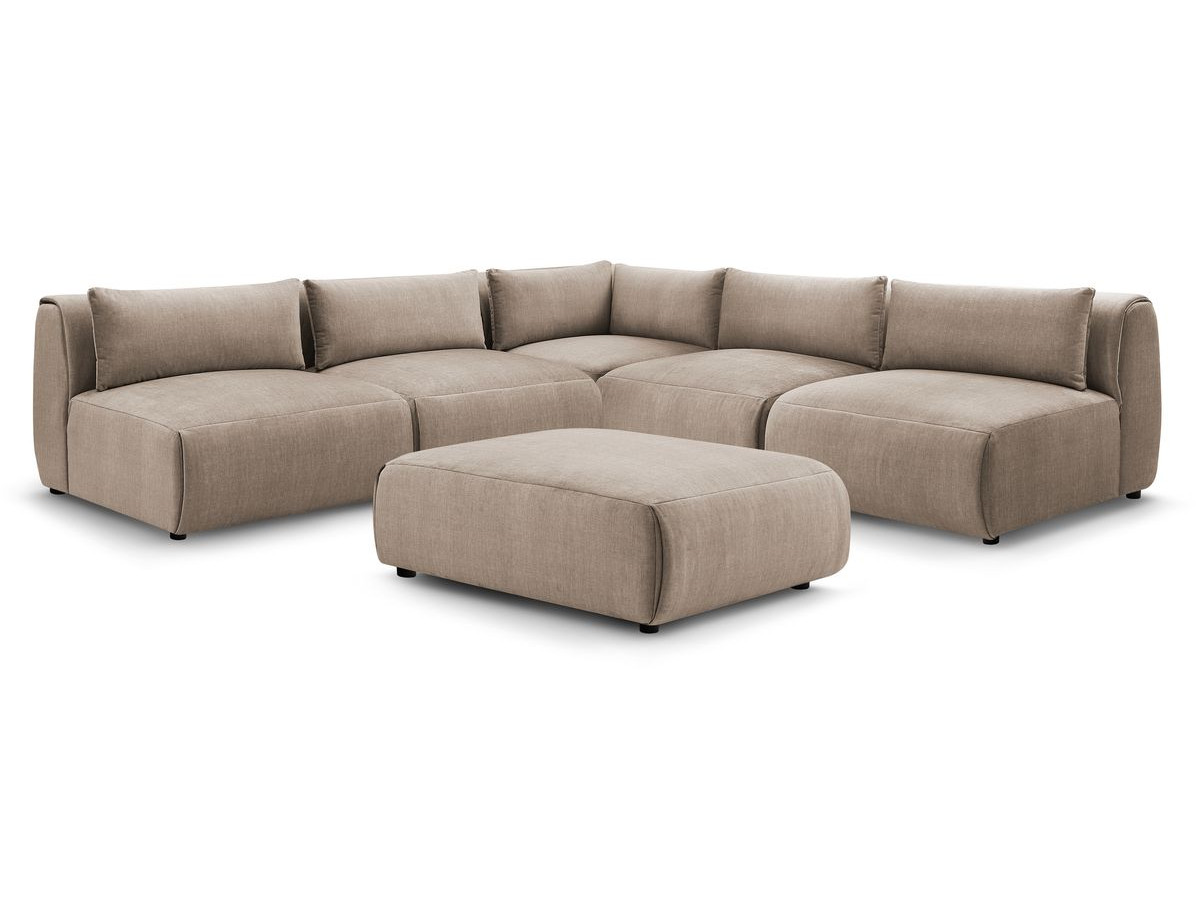 JEANNE modulaire vaste hoekbank in fluwelen stof met 4 fauteuils, 1 hoek en 1 poef