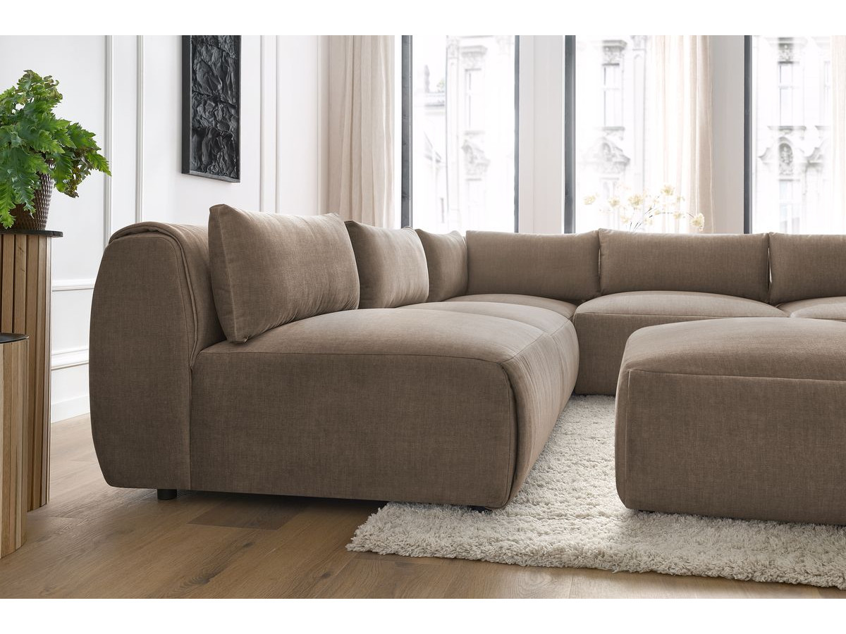 JEANNE modulaire vaste hoekbank in fluwelen stof met 4 fauteuils, 1 hoek en 1 poef