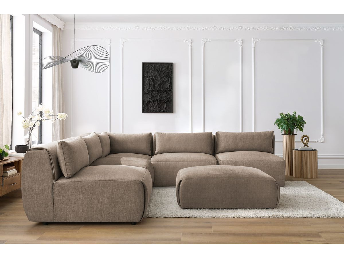 JEANNE modulaire vaste hoekbank in fluwelen stof met 4 fauteuils, 1 hoek en 1 poef