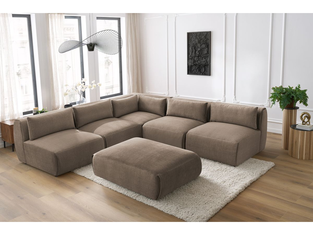JEANNE modulaire vaste hoekbank in fluwelen stof met 4 fauteuils, 1 hoek en 1 poef