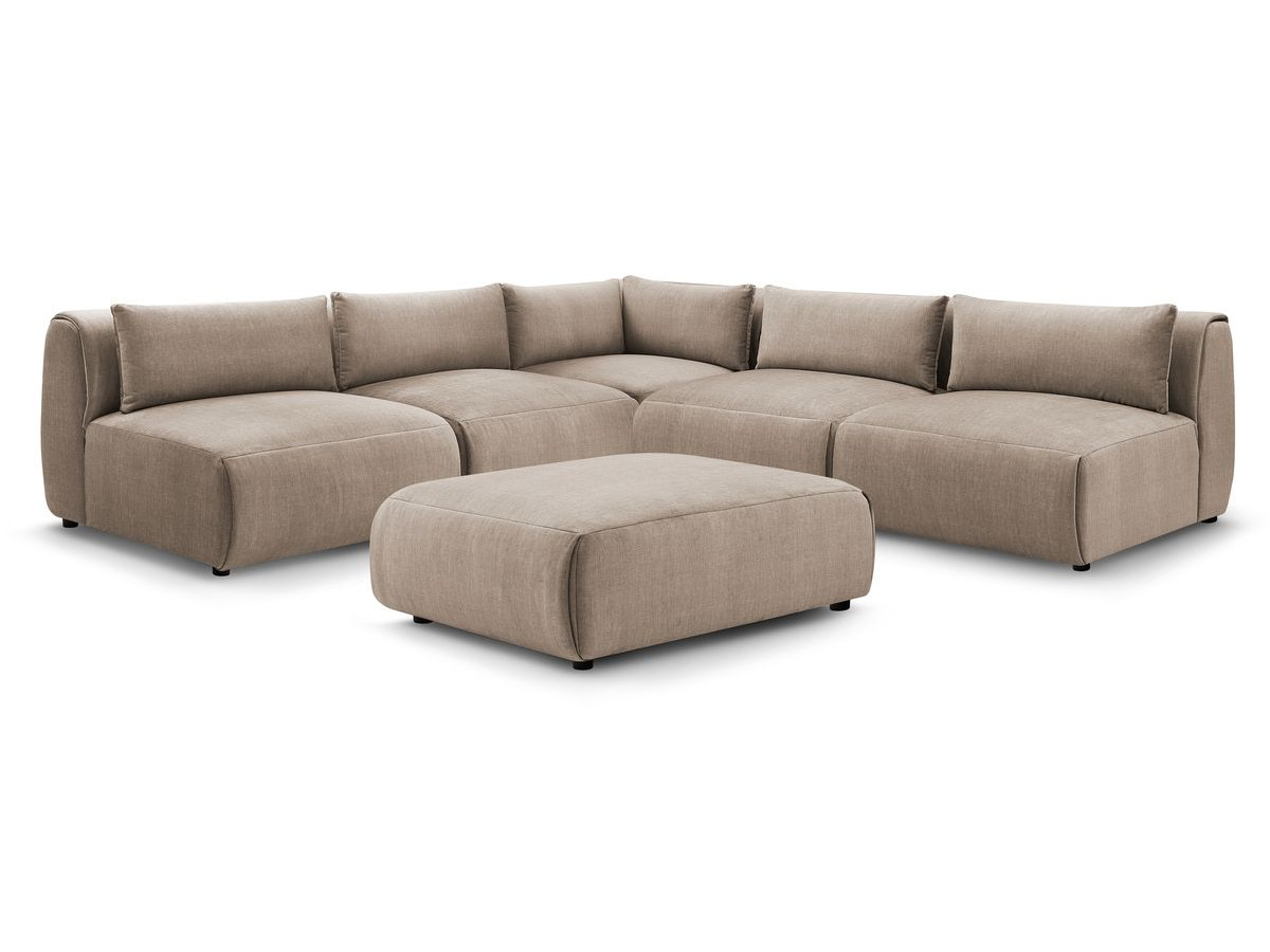 JEANNE modulaire vaste hoekbank in fluwelen stof met 4 fauteuils, 1 hoek en 1 poef