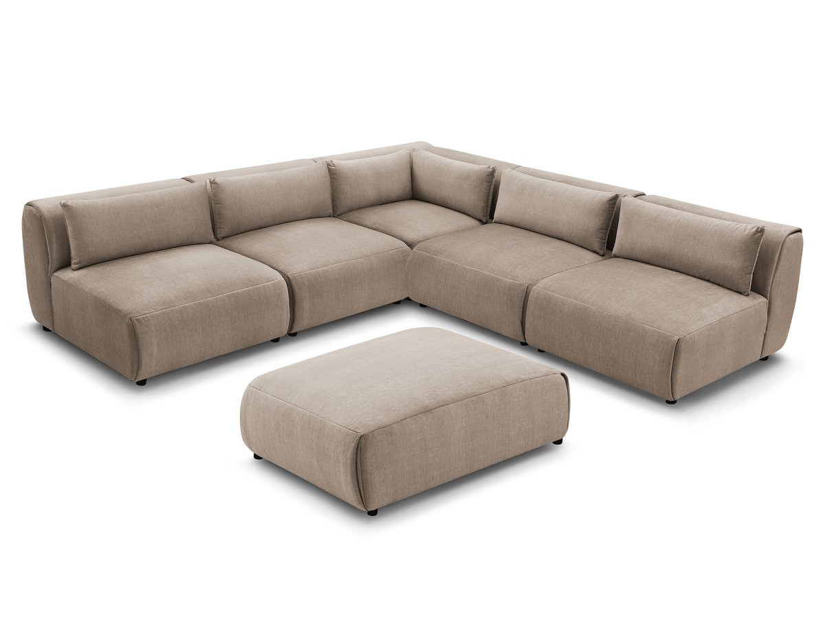 JEANNE modulaire vaste hoekbank in fluwelen stof met 4 fauteuils, 1 hoek en 1 poef