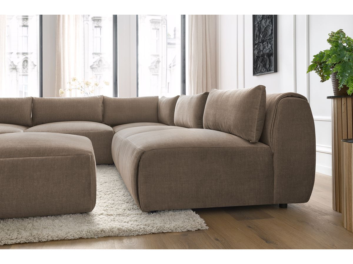 JEANNE modulaire vaste hoekbank in fluwelen stof met 4 fauteuils, 1 hoek en 1 poef