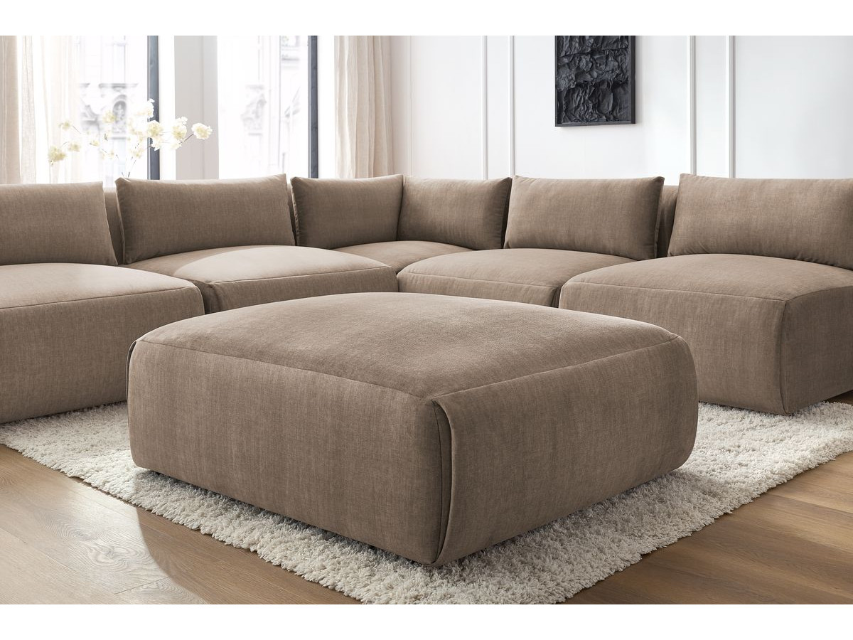 JEANNE modulaire vaste hoekbank in fluwelen stof met 4 fauteuils, 1 hoek en 1 poef