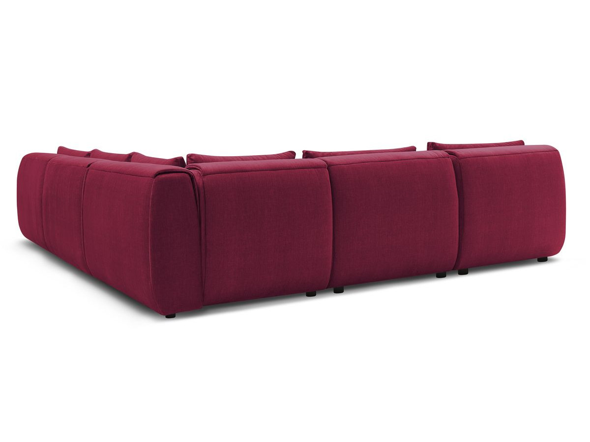 Canapé d'angle fixe modulable JEANNE tissu velours avec 4 chauffeuses, 1 angle et 1 pouf