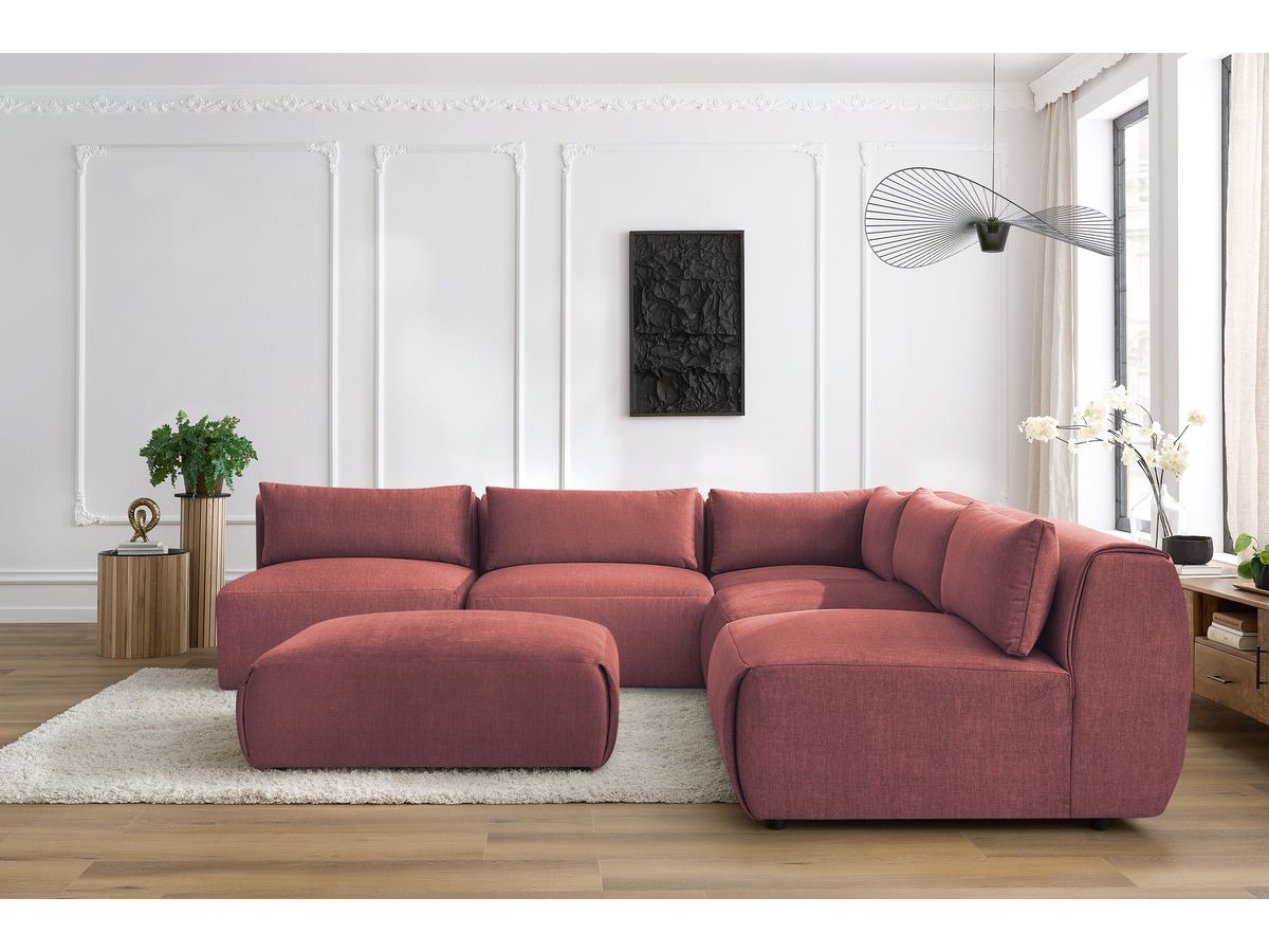 JEANNE modulaire vaste hoekbank in fluwelen stof met 4 fauteuils, 1 hoek en 1 poef