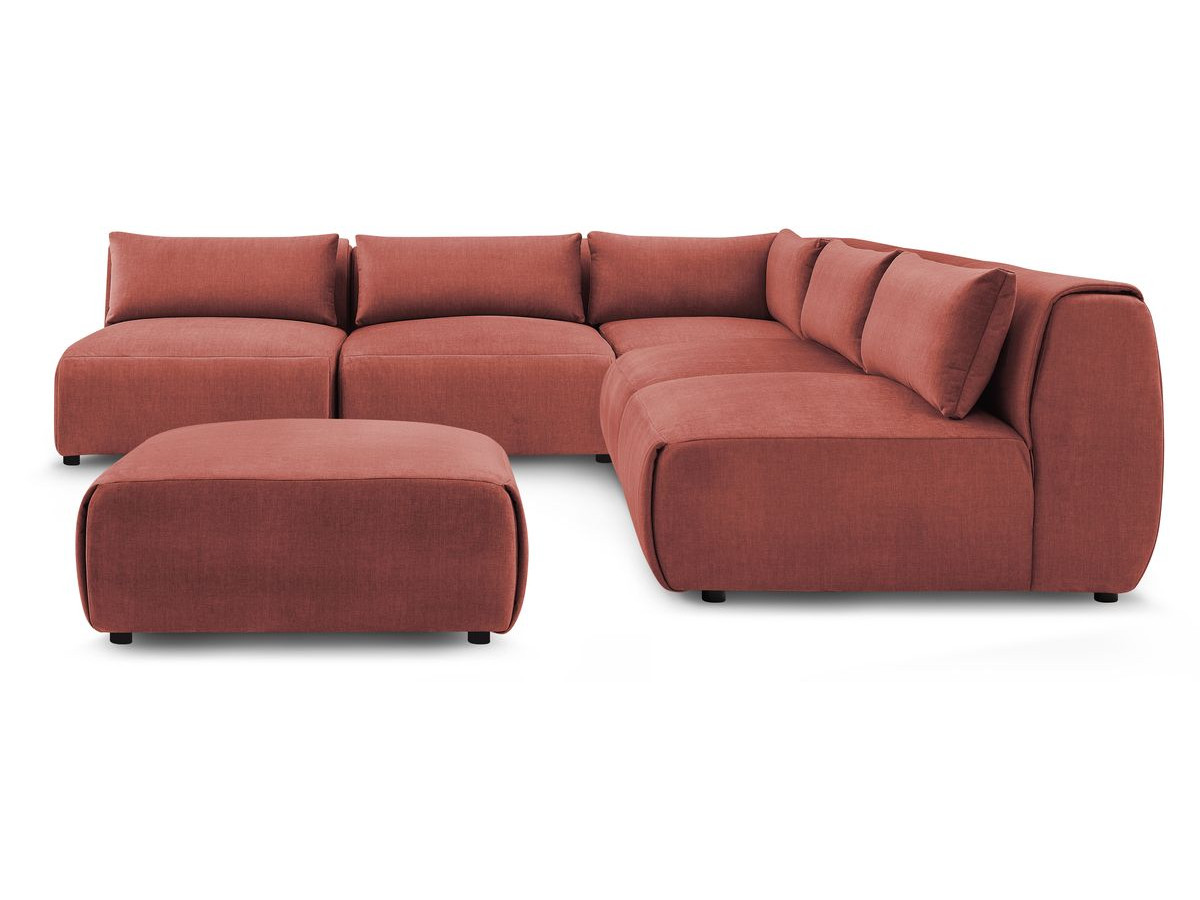 JEANNE modulaire vaste hoekbank in fluwelen stof met 4 fauteuils, 1 hoek en 1 poef