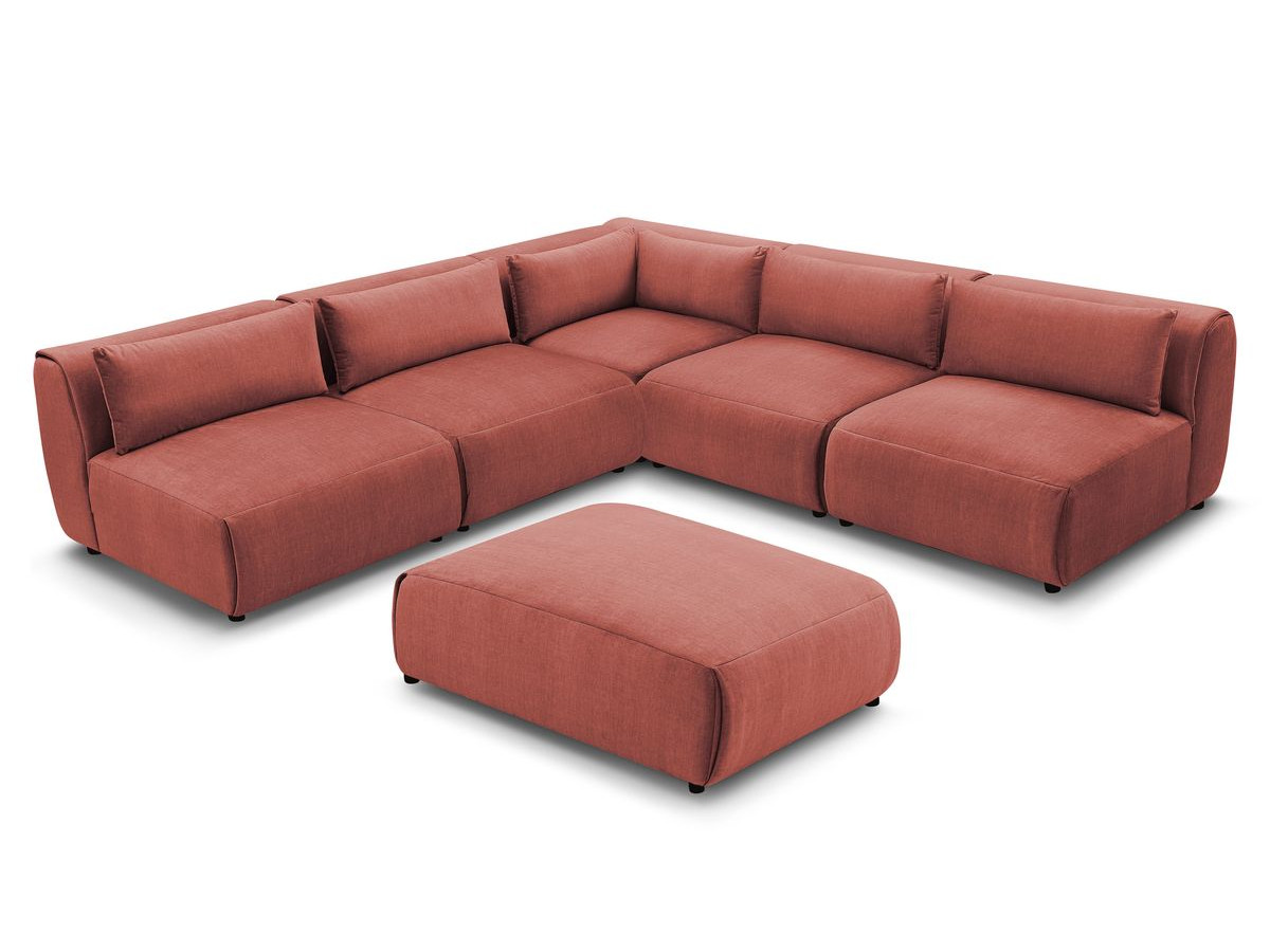 JEANNE modulaire vaste hoekbank in fluwelen stof met 4 fauteuils, 1 hoek en 1 poef