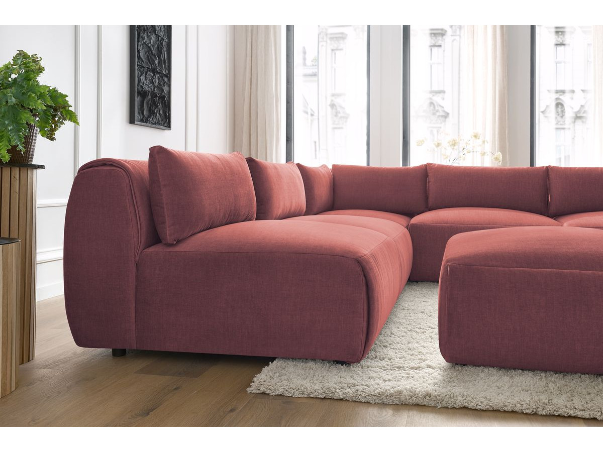 JEANNE modulaire vaste hoekbank in fluwelen stof met 4 fauteuils, 1 hoek en 1 poef