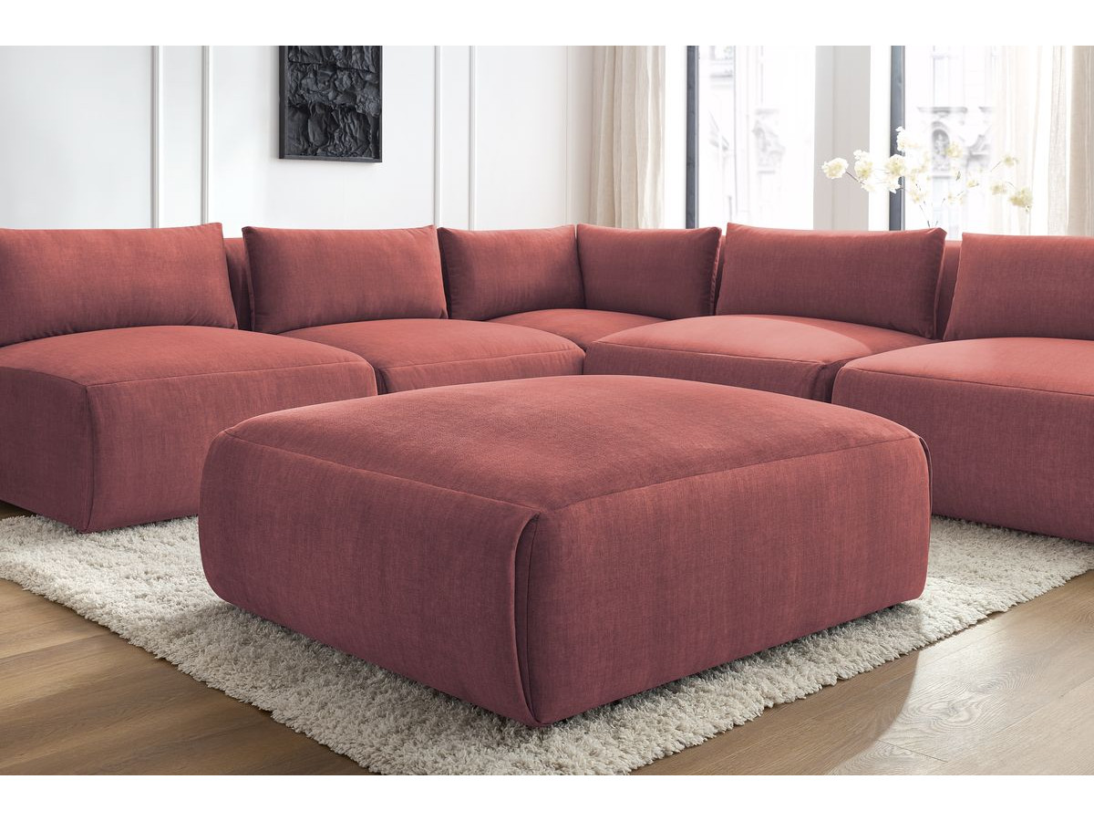 JEANNE modulaire vaste hoekbank in fluwelen stof met 4 fauteuils, 1 hoek en 1 poef