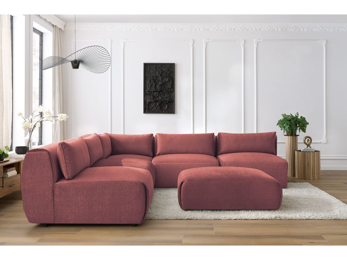 JEANNE modulaire vaste hoekbank in fluwelen stof met 4 fauteuils, 1 hoek en 1 poef