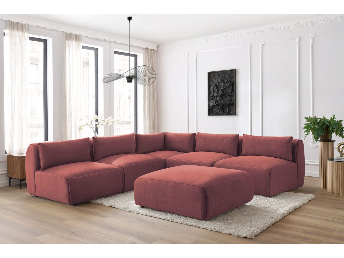 JEANNE modulaire vaste hoekbank in fluwelen stof met 4 fauteuils, 1 hoek en 1 poef