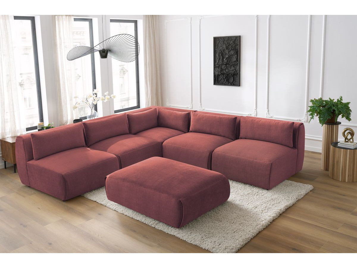 JEANNE modulaire vaste hoekbank in fluwelen stof met 4 fauteuils, 1 hoek en 1 poef