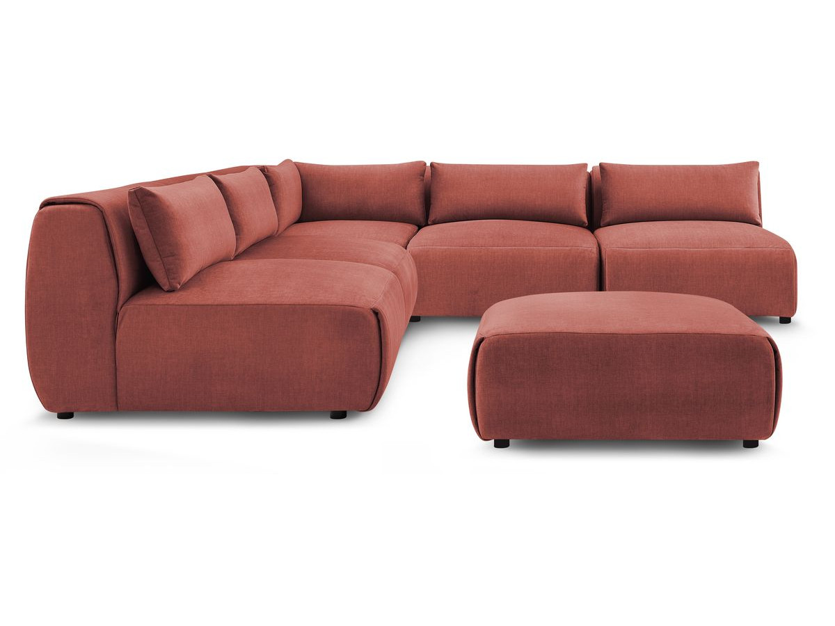 JEANNE modulaire vaste hoekbank in fluwelen stof met 4 fauteuils, 1 hoek en 1 poef