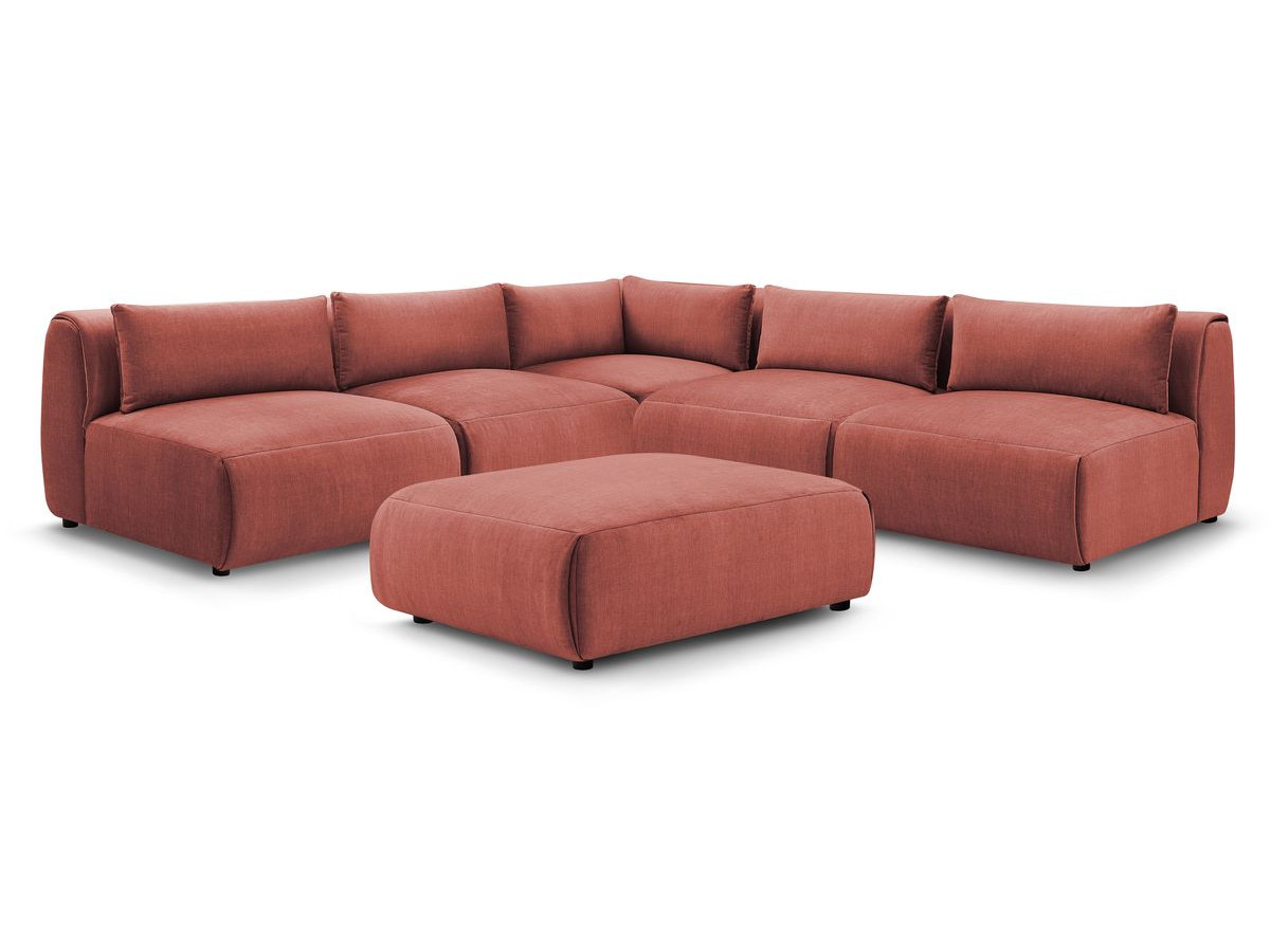 JEANNE modulaire vaste hoekbank in fluwelen stof met 4 fauteuils, 1 hoek en 1 poef