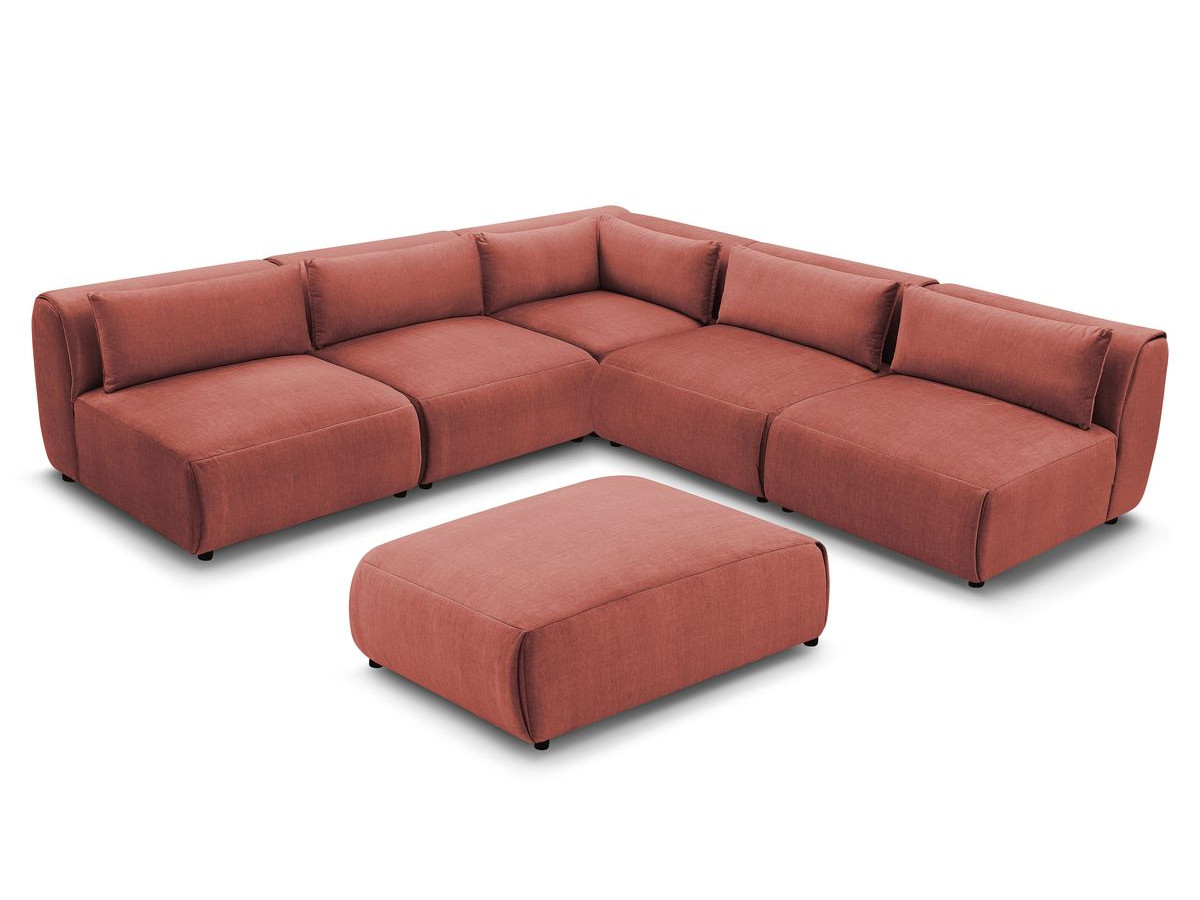 JEANNE modulaire vaste hoekbank in fluwelen stof met 4 fauteuils, 1 hoek en 1 poef