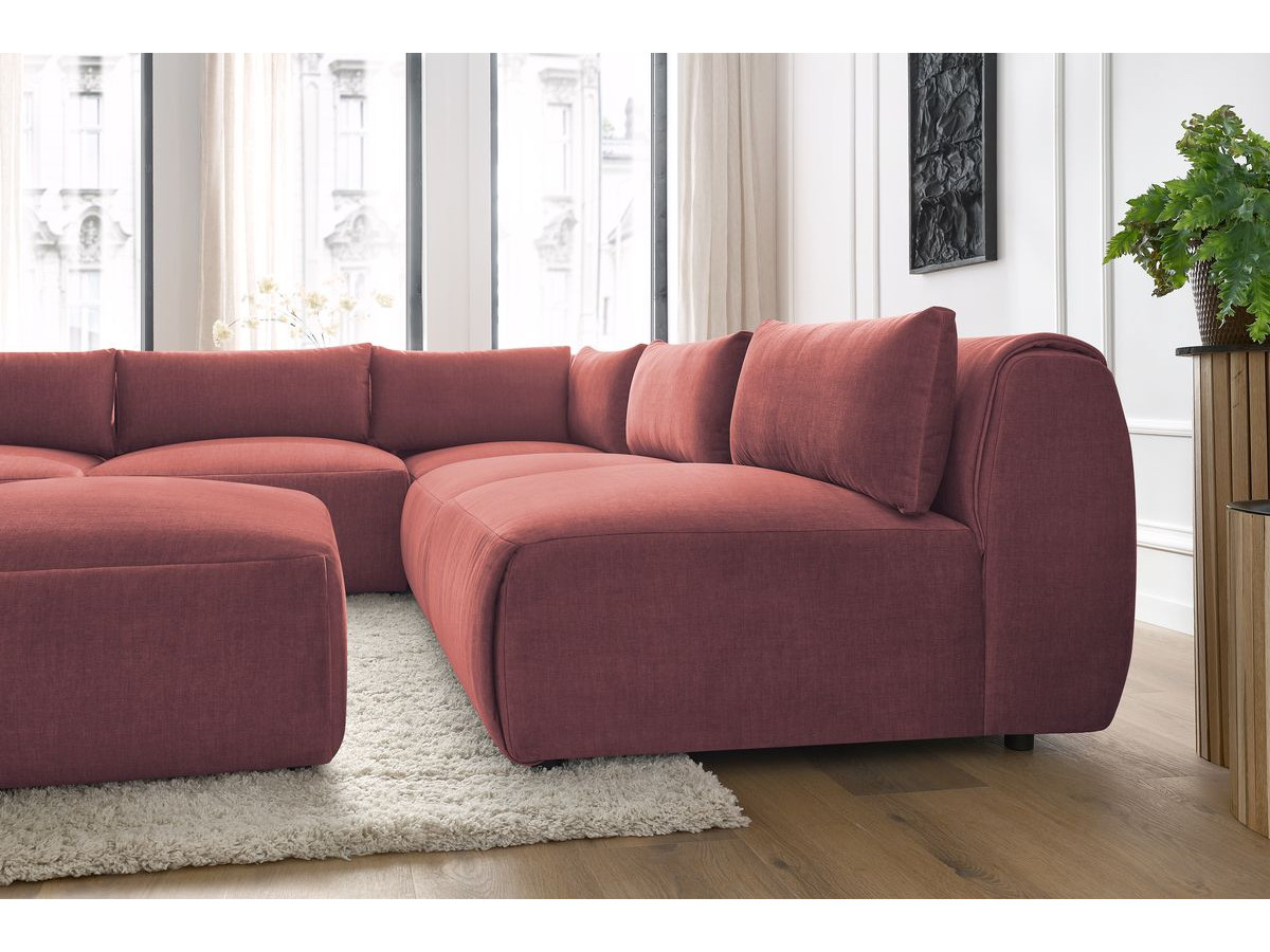 JEANNE modulaire vaste hoekbank in fluwelen stof met 4 fauteuils, 1 hoek en 1 poef