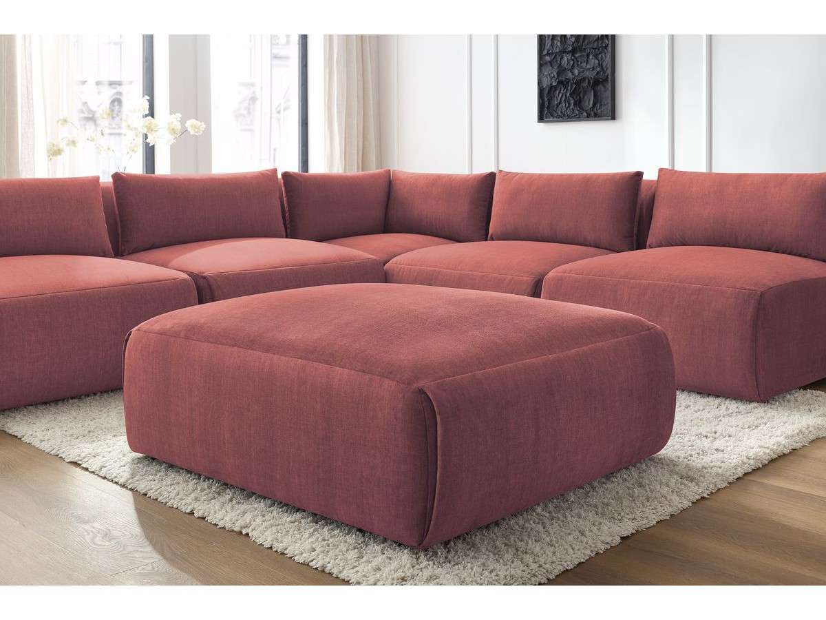 JEANNE modulaire vaste hoekbank in fluwelen stof met 4 fauteuils, 1 hoek en 1 poef