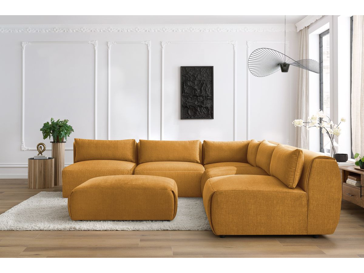 JEANNE modulaire vaste hoekbank in fluwelen stof met 4 fauteuils, 1 hoek en 1 poef