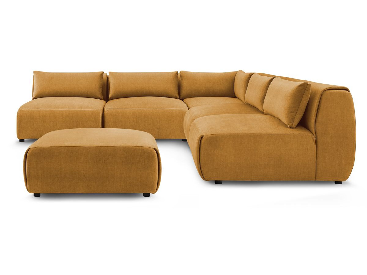 JEANNE modulaire vaste hoekbank in fluwelen stof met 4 fauteuils, 1 hoek en 1 poef