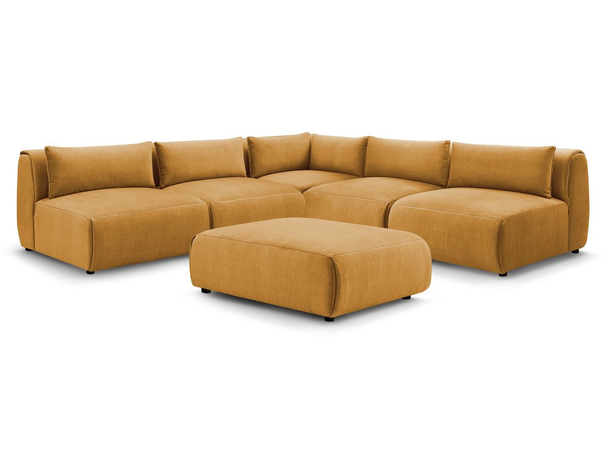 JEANNE modulaire vaste hoekbank in fluwelen stof met 4 fauteuils, 1 hoek en 1 poef