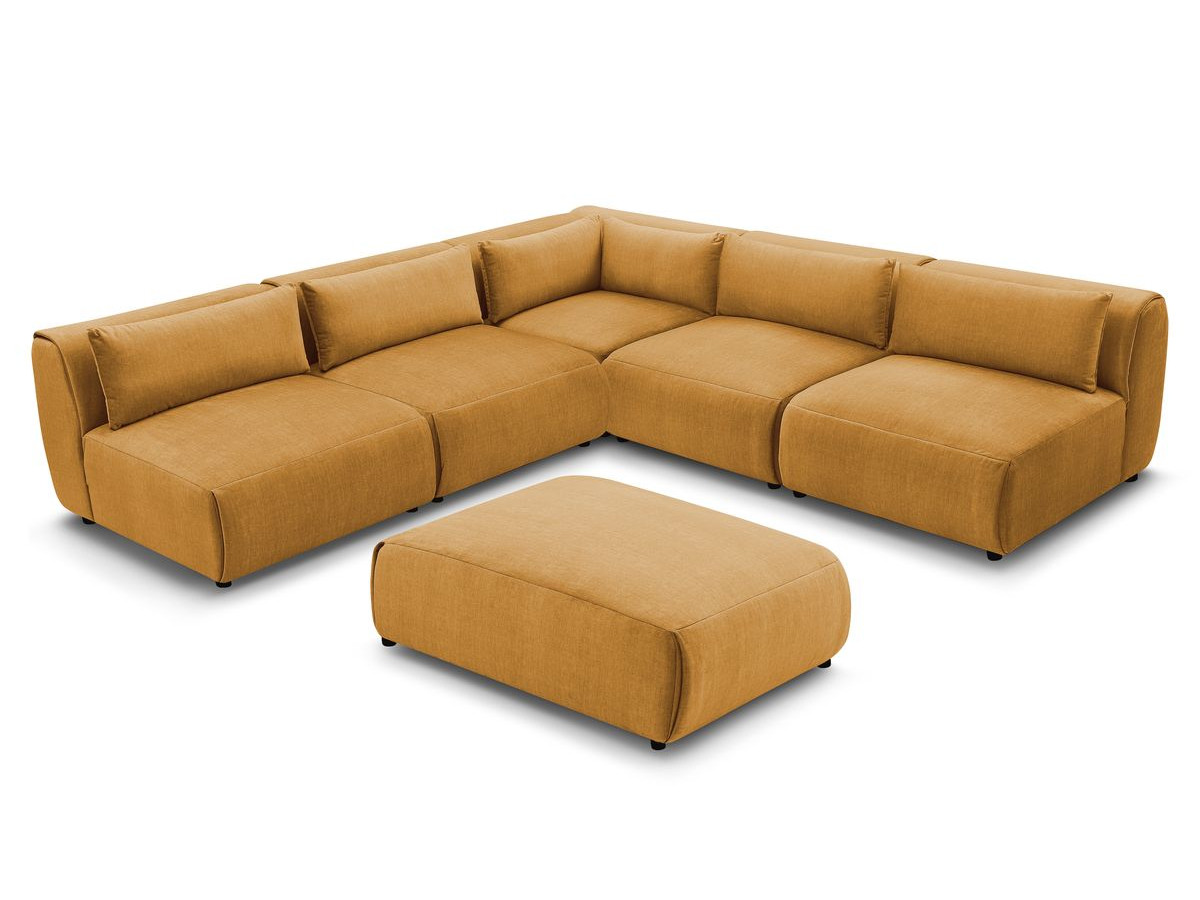 JEANNE modulaire vaste hoekbank in fluwelen stof met 4 fauteuils, 1 hoek en 1 poef