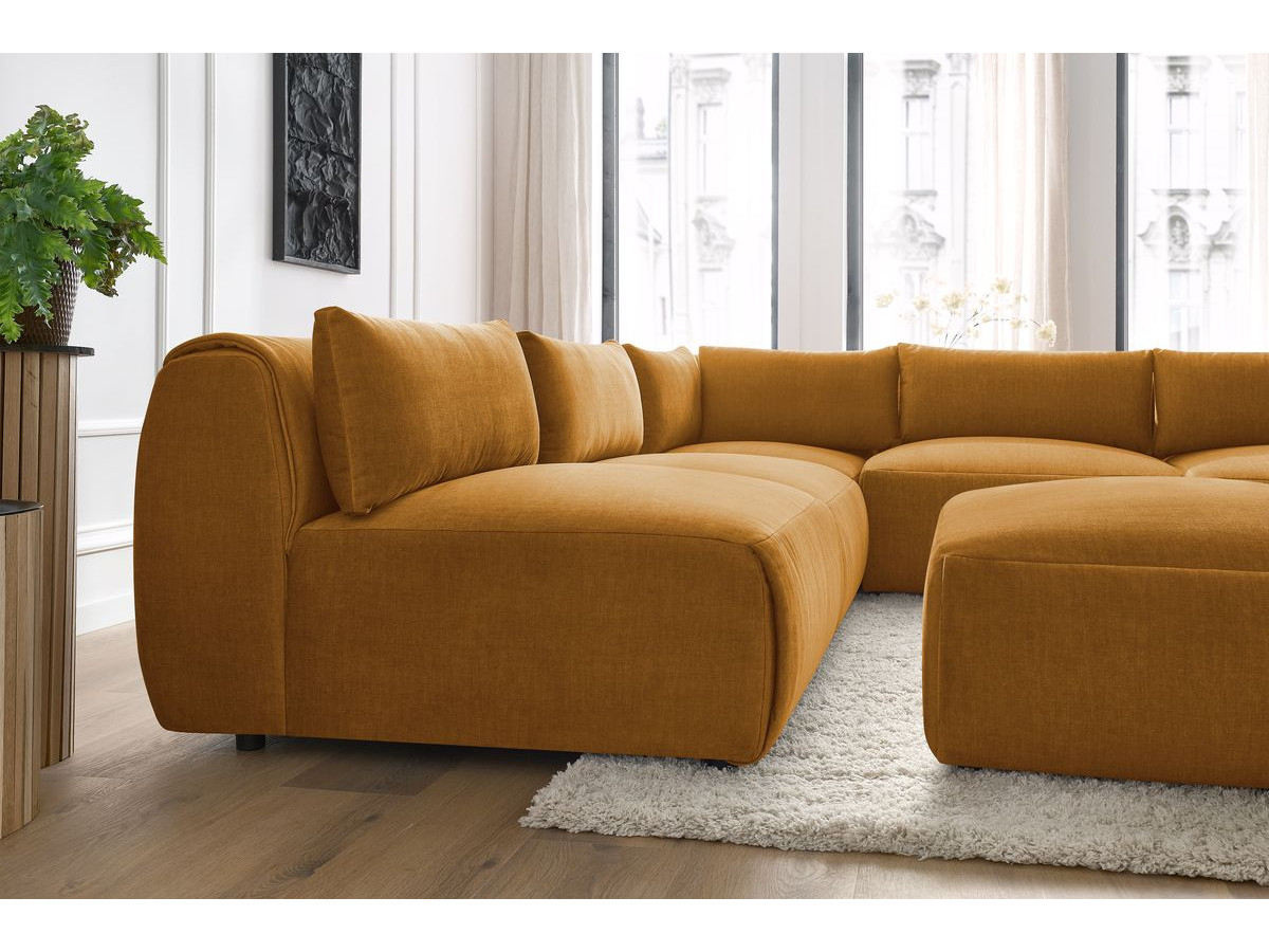 JEANNE modulaire vaste hoekbank in fluwelen stof met 4 fauteuils, 1 hoek en 1 poef