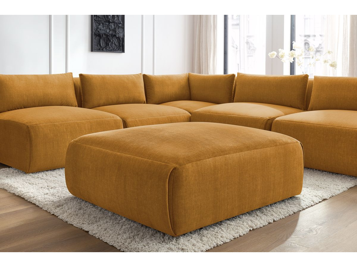 JEANNE modulaire vaste hoekbank in fluwelen stof met 4 fauteuils, 1 hoek en 1 poef