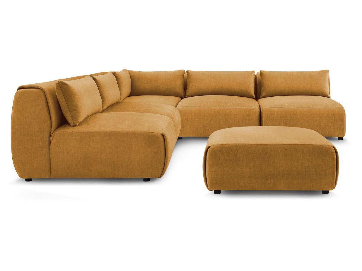 JEANNE modulaire vaste hoekbank in fluwelen stof met 4 fauteuils, 1 hoek en 1 poef