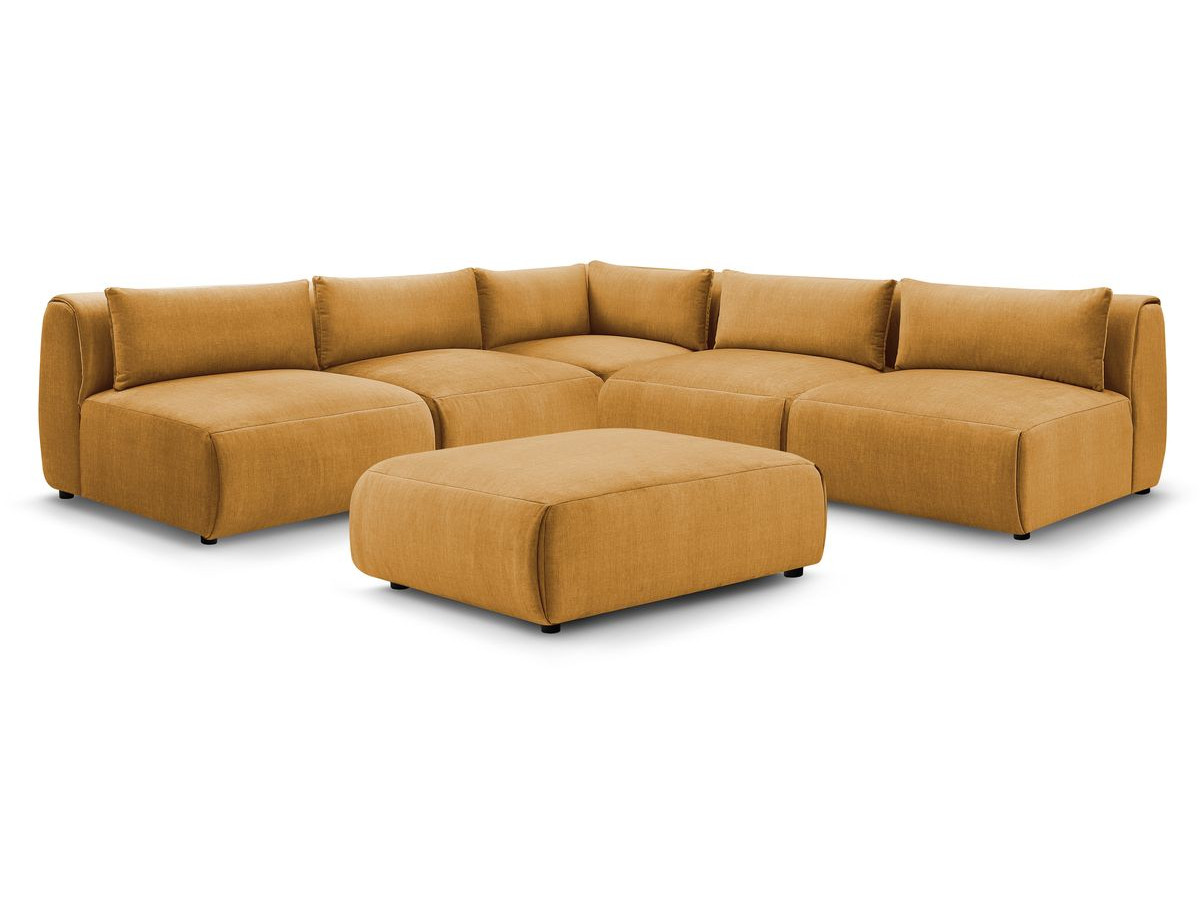 JEANNE modulaire vaste hoekbank in fluwelen stof met 4 fauteuils, 1 hoek en 1 poef