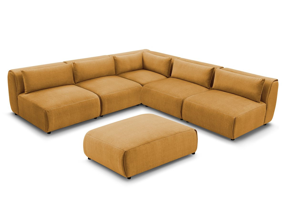 JEANNE modulaire vaste hoekbank in fluwelen stof met 4 fauteuils, 1 hoek en 1 poef