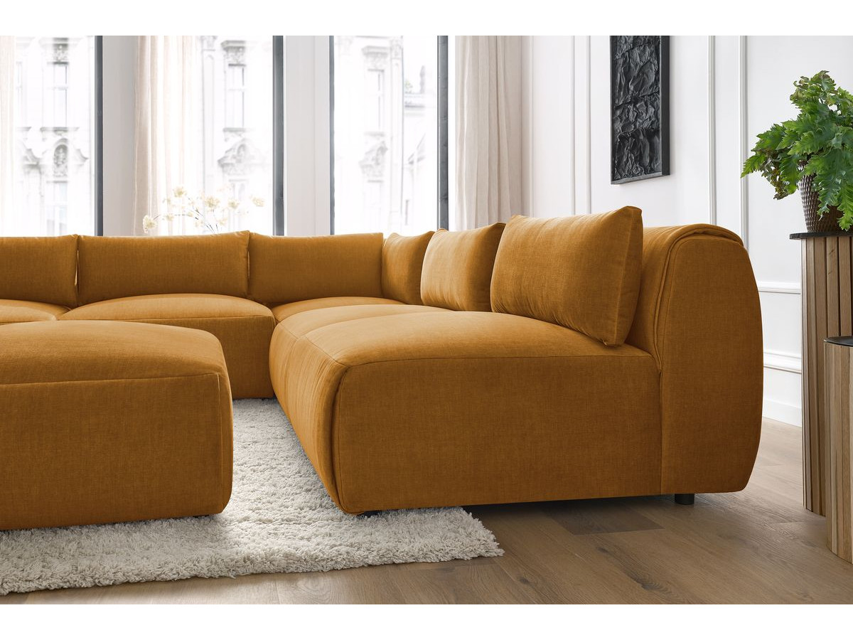 JEANNE modulaire vaste hoekbank in fluwelen stof met 4 fauteuils, 1 hoek en 1 poef
