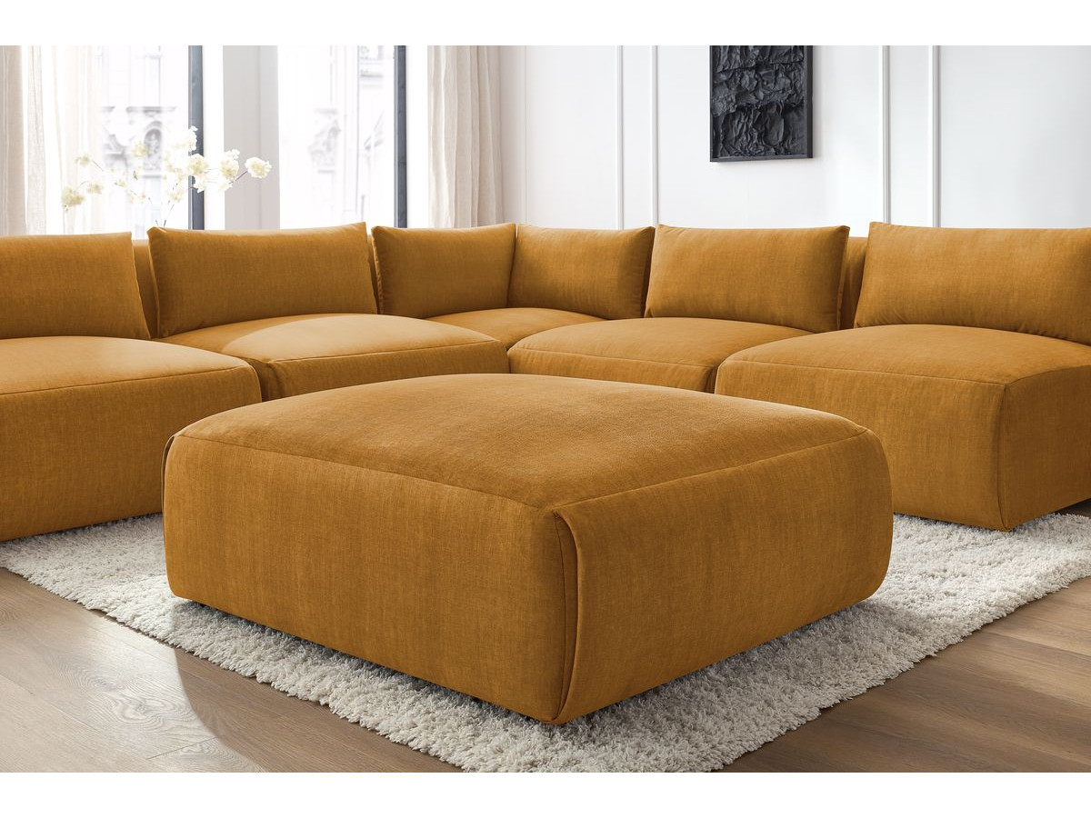 JEANNE modulaire vaste hoekbank in fluwelen stof met 4 fauteuils, 1 hoek en 1 poef
