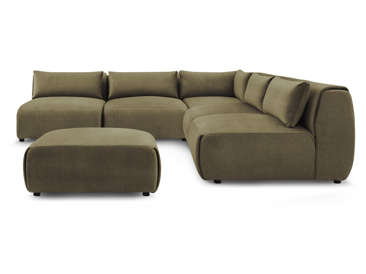 JEANNE modulaire vaste hoekbank in fluwelen stof met 4 fauteuils, 1 hoek en 1 poef