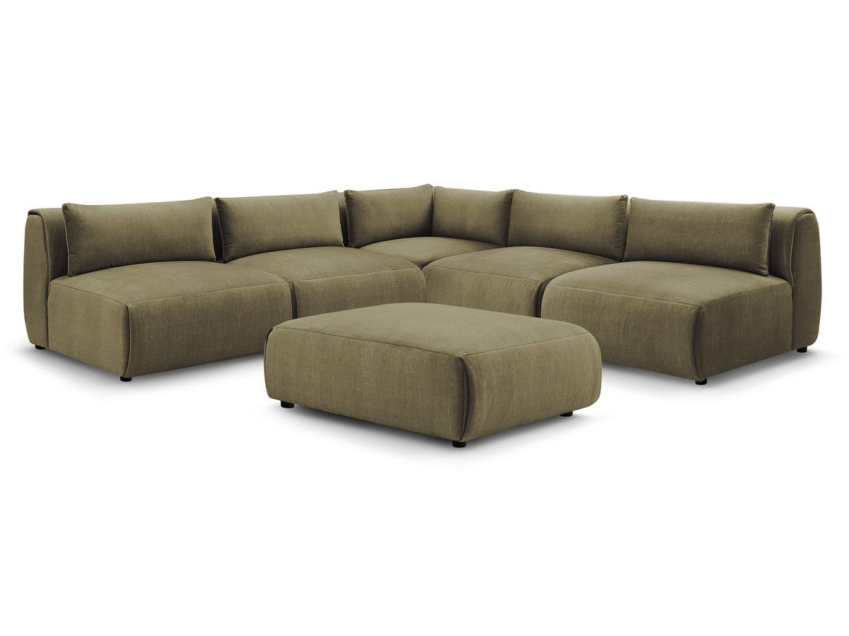 JEANNE modulaire vaste hoekbank in fluwelen stof met 4 fauteuils, 1 hoek en 1 poef