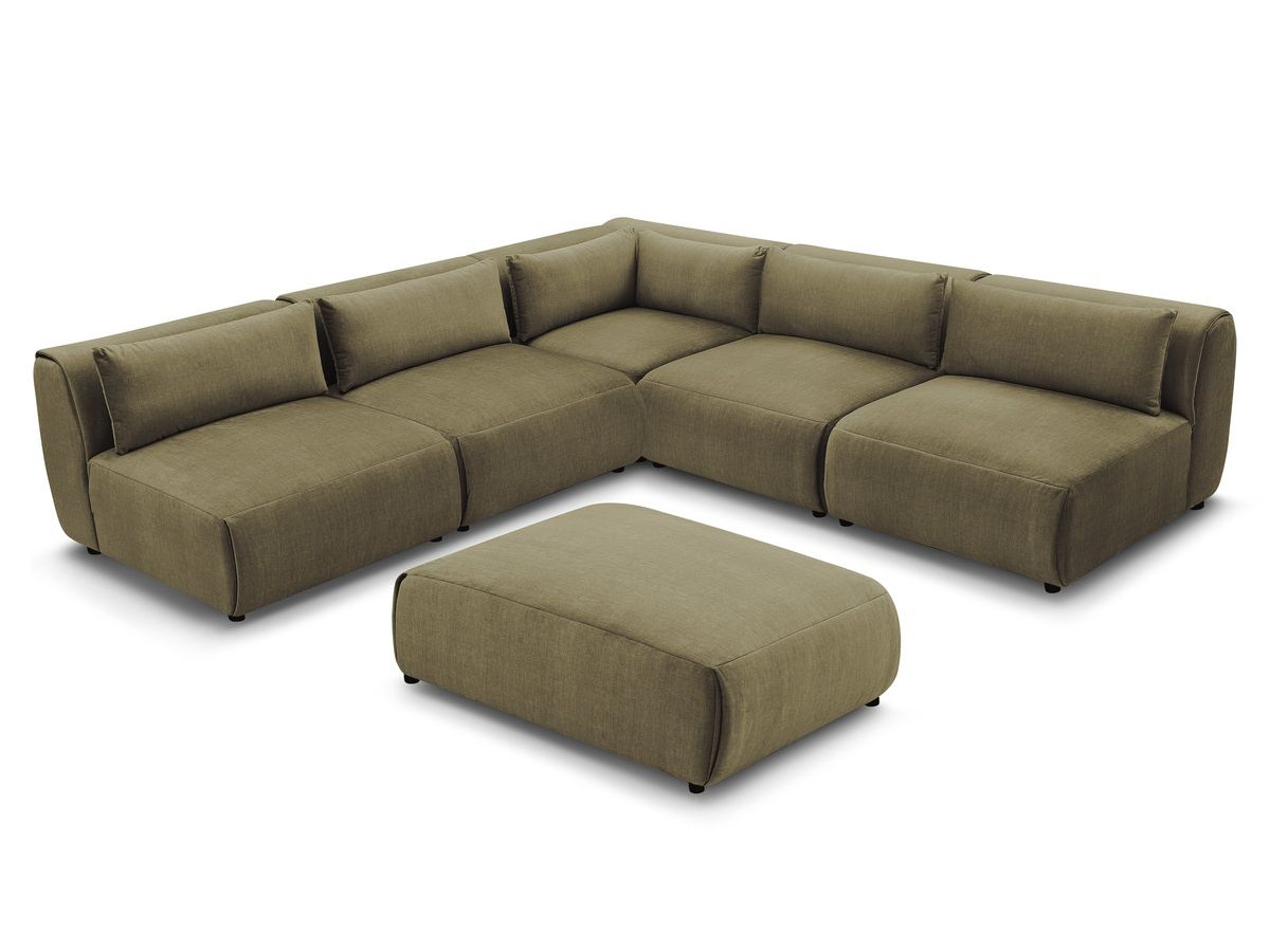 JEANNE modulaire vaste hoekbank in fluwelen stof met 4 fauteuils, 1 hoek en 1 poef
