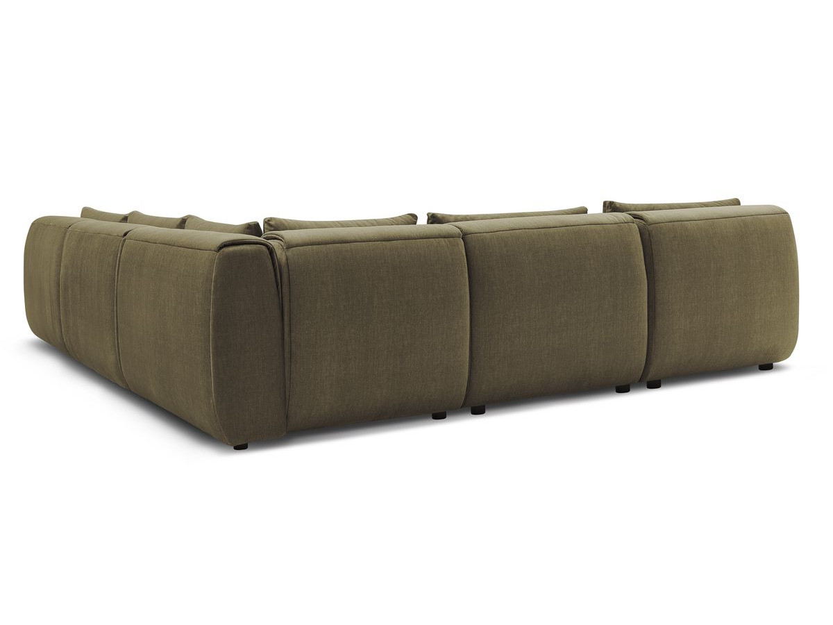 JEANNE modulaire vaste hoekbank in fluwelen stof met 4 fauteuils, 1 hoek en 1 poef