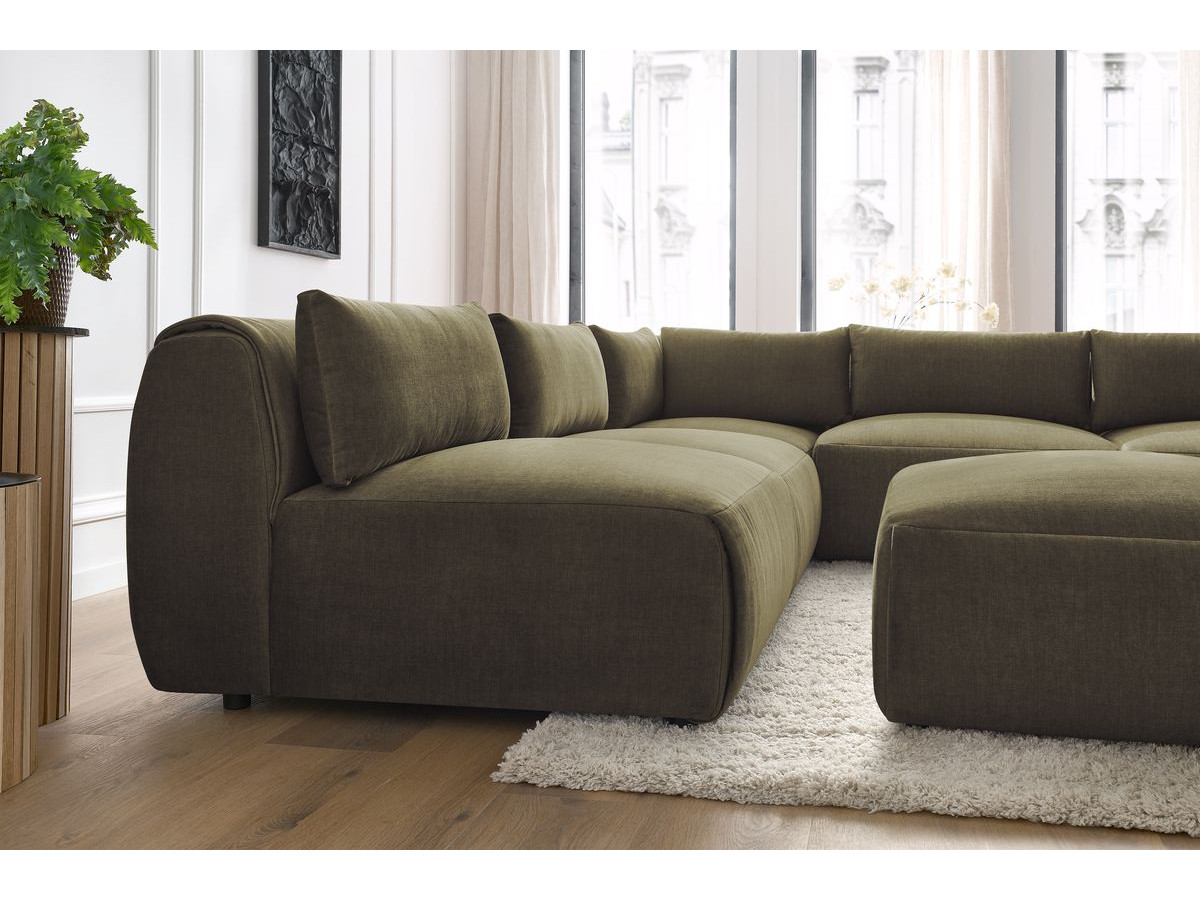 JEANNE modulaire vaste hoekbank in fluwelen stof met 4 fauteuils, 1 hoek en 1 poef
