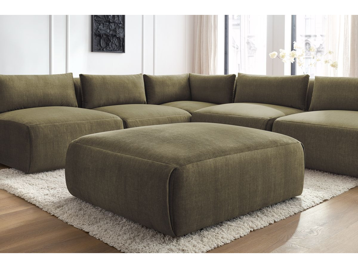 JEANNE modulaire vaste hoekbank in fluwelen stof met 4 fauteuils, 1 hoek en 1 poef
