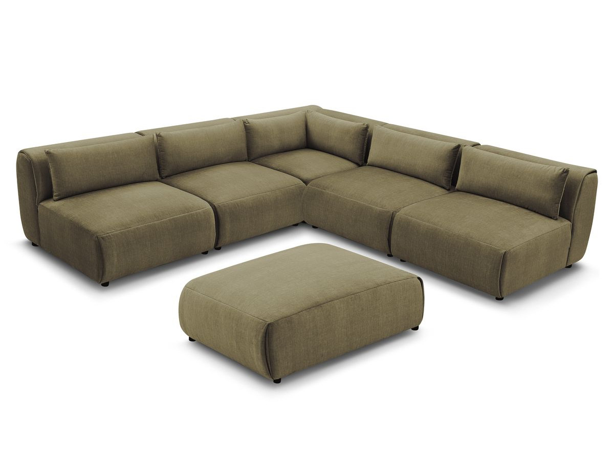 JEANNE modulaire vaste hoekbank in fluwelen stof met 4 fauteuils, 1 hoek en 1 poef