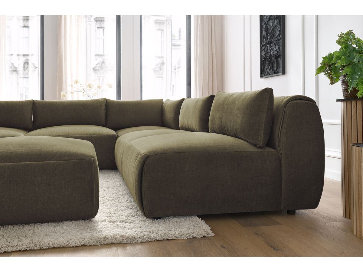 JEANNE modulaire vaste hoekbank in fluwelen stof met 4 fauteuils, 1 hoek en 1 poef