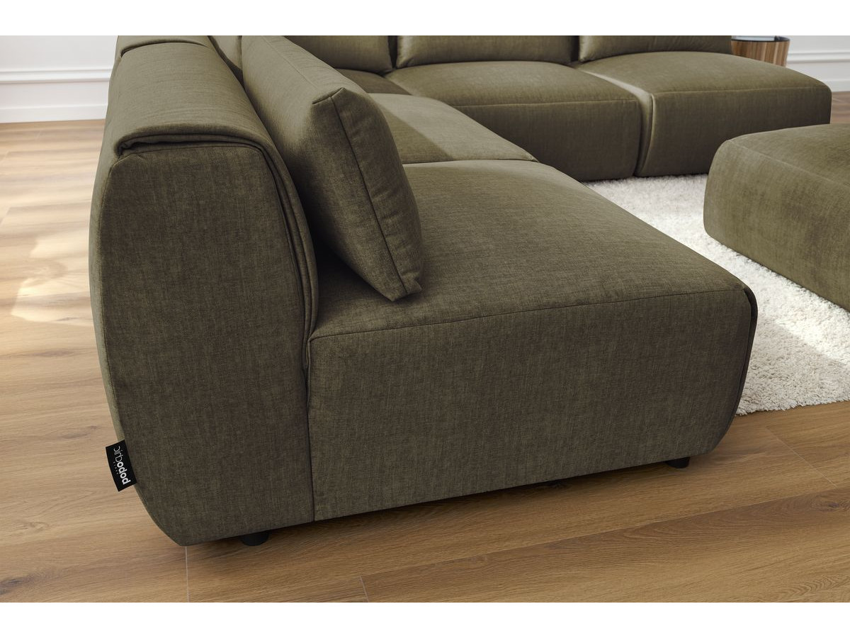 JEANNE modulaire vaste hoekbank in fluwelen stof met 4 fauteuils, 1 hoek en 1 poef