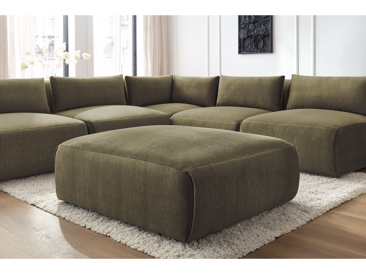 JEANNE modulaire vaste hoekbank in fluwelen stof met 4 fauteuils, 1 hoek en 1 poef
