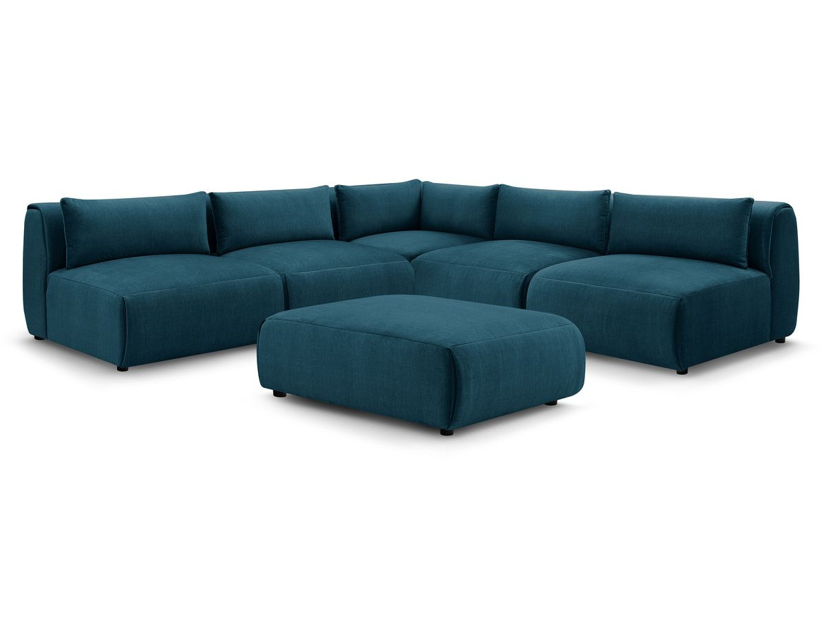 JEANNE modulaire vaste hoekbank in fluwelen stof met 4 fauteuils, 1 hoek en 1 poef